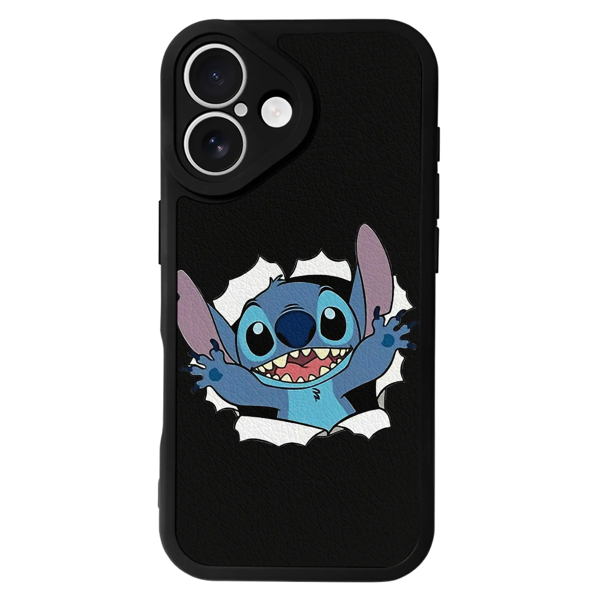 リロ＆スティッチ グッズ スティッチ - IPhone 16シリーズ対応 ・ シリコンスマホケース ・ レザー調 ・ 高精度フィット ・ 耐衝撃 ・ ワイヤレス充電対応 ・ 精密カット